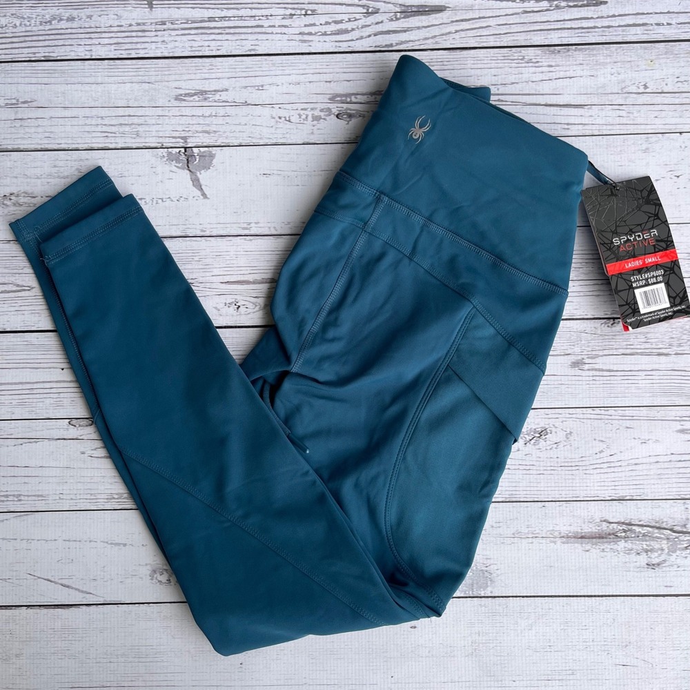 Spyder Active Womens Teal High Waisted Pocket Leggings Small NWT Yoga Pilates